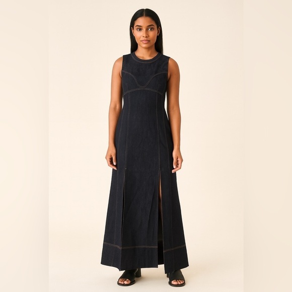 Tanya Taylor Dresses & Skirts - Tanya Taylor dark wash denim sleeveless double slit maxi dress